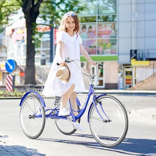 Adult Tricycle with Large Basket 24/26 Inch, Stable 3-Wheel Cruise Bicycle for Shopping, Beach and City Trike Perfect for Men, Women, Seniors(24 Blue) - Image 7