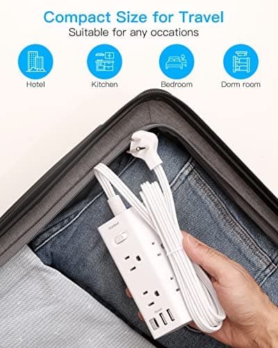 One Beat 10Ft Extension Cord with Multiple Outlets,Flat Plug Power Strip Surge Protector with 10 Ft Long Cord,6 Outlet 3 USB Ports (1USB C),Multi Outlet Wall Plug for Travel,College,Dorm Essentials - Image 7