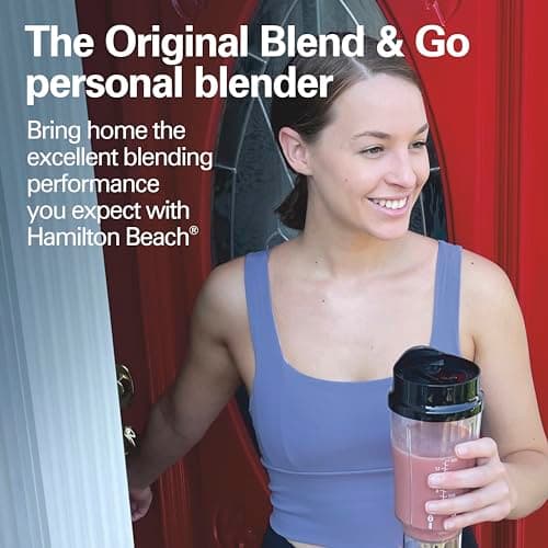 Hamilton Beach Portable Blender for Shakes and Smoothies, 14 Oz BPA Free Travel Cup & Lid, Durable Stainless Steel Blades, Personal Smoothie Blender, Black (51101AG) - Image 2