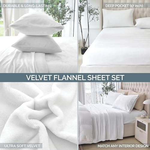 Elegant Comfort Luxuriously Soft 4-Piece Velvet Plush Flannel Sheet Set - Premium Quality - Cozy Warm, Anti-Static, Non Pilling Fuzzy Velvet Flannel Fleece Deep Pocket Sheet Set - Full, Buffalo Gray - Image 8