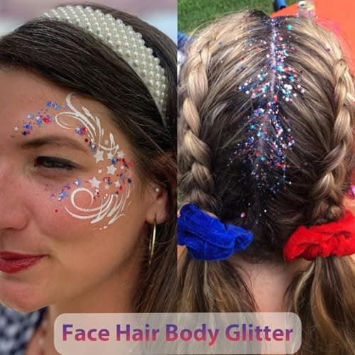 Mysense Patriotic Red White and Blue Body Glitter Stick,4th of July Accessories,Sparkling Face Hair Glitter for Fourth of July Outfit Women Kids,American Pride USA Flag Makeup for Independence Day - Image 4