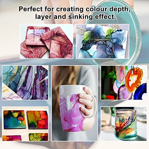 FansArriche Alcohol Ink Set - 48 Vivid Colors, Concentrated Alcohol-Based Ink, Epoxy Resin Paint with Metallic Color Dye for Resin Coasters, Acrylic Painting, Tumbler Making,10 ml Each - Image 5