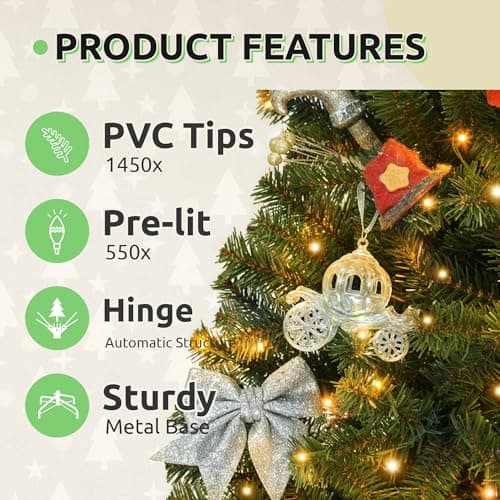 GOOBED Prelit Green Christmas Tree 7.5FT with Remote Control, Pre-Lit Green Artificial Hinged Spruce Christmas Tree with 1450 Tips, 550 LED Lights and 11 Light-Modes for Home, Party Decoration - Image 3