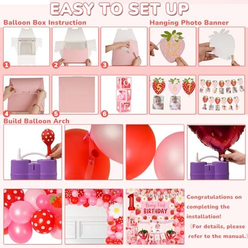Kriyokiaa Berry First Birthday Decor Strawberry 1st Birthday Decorations for Girls with Balloon Arch, Highchair Banner Strawberry Theme Backdrop, Photo Banner, Cake Topper - Image 7