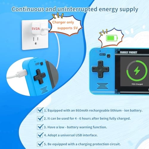 Handheld Game for Kids -Preloaded 220 Retro Video Games, Portable Gaming Player with Rechargeable Battery 3.0" LCD Screen, Mini Arcade Electronic Toy Gifts for Boys Girls (Blue) - Image 3