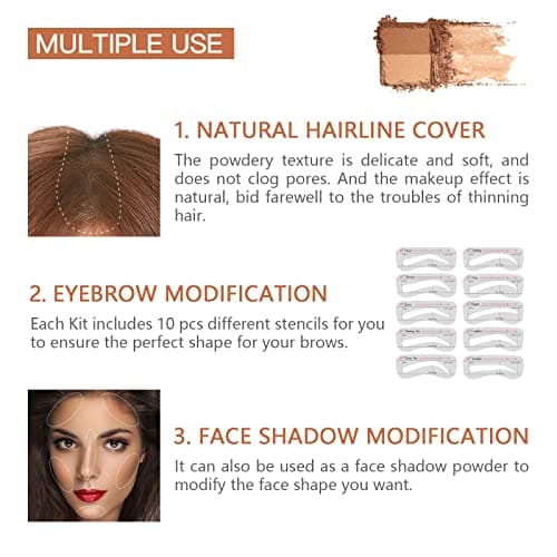 Eye-Brow Stamp Stencil Kit, Waterproof Brow Stamp Shaping Kit Eye Brow Definer & Filling Powder, Women Makeup Tools with 10 Reusable Eyebrow Stencils, 2 Brushes (Dark Brown) - Image 5