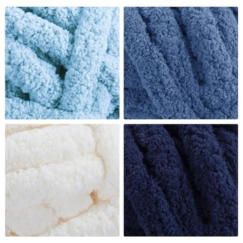MABOZOO Assorted Chunky Yarn for Crocheting 8 Pack,Fluffy Jumbo Chenille Yarn,Soft Plush Yarn Bulky,Giant Thick Fuzzy Yarn for Hand or Arm Knitting,Cream & Multi Blue(31.7 yds,8 oz Each Skein) - Image 6