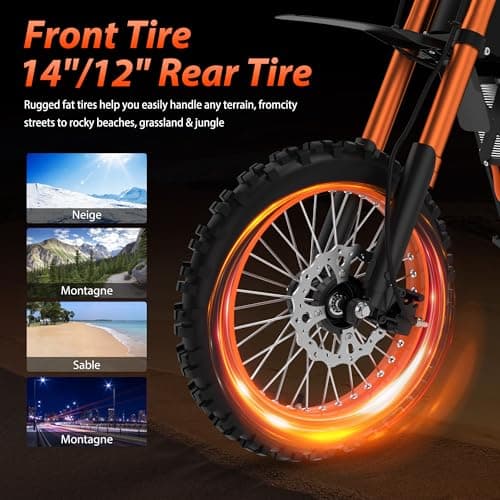 Tuttio Soleil01 Electric-Dirt-Bike for Teens Adults, 14"/12" Fat Tire 2000W Electric-Motorcycle with 48V 21AH Battery Ebike 37MPH Hydraulic Brakes Mountain Off-Road EBike Fit Age 13+ - Image 4