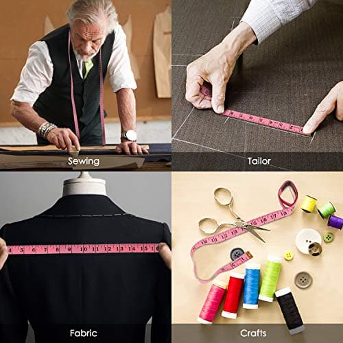 iBayam 2 Pack Tape Measure Measuring Tape for Body Fabric Sewing Tailor Cloth Knitting Vinyl Home Craft Measurements, 60-Inch Soft Fashion Pink & Retractable Black Double Scales Rulers for Body Weight - Image 7
