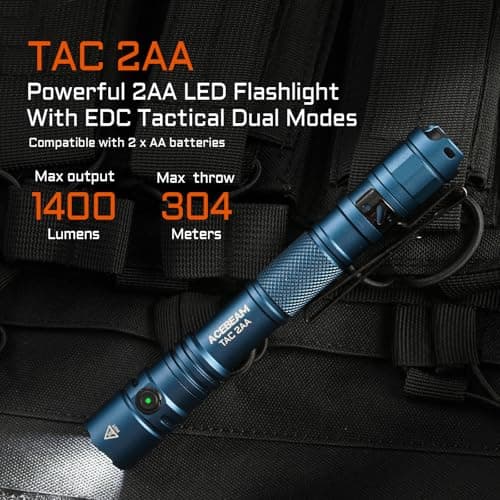 ACEBEAM TAC 2AA EDC Tactical Dual Modes Flashlight Rechargeable, 1400 High Lumens Flashlight, Dual Switch Pocket LED Flashlight, Super Bright Small Flash Light for Emergency, Camping, Home(SFT-25R HI) - Image 2