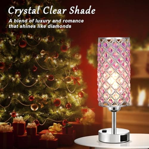 Hong-in Crystal Lamps Set of 2, 3 Way Dimmable Touch Lamp with Crystal Shade, Bedside Nightstand Lamps for Living Room Bedroom Home Office(Purple) - Image 2