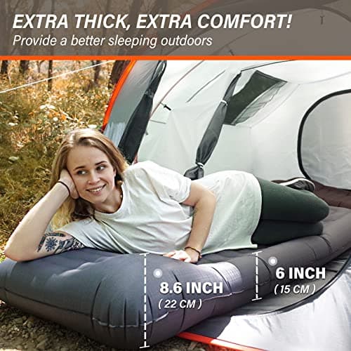 TOBTOS Inflatable Camping Sleeping Pad with Pillow, Thick 6 Inch Ultralight Sleeping Pad with Built-in Pump, Lightweight Sleeping Mat for Camping, Backpacking, Hiking, Tent (Grey) - Image 2