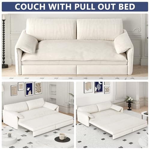 Lyngins 66" Queen Sleeper Sofa,Velvet Convertible Sofa Bed Queen, 3-in-1 Pull Out Couch Bed, Sleeper Loveseat for Small Spaces, Living Room, Office, Apartment - Image 3