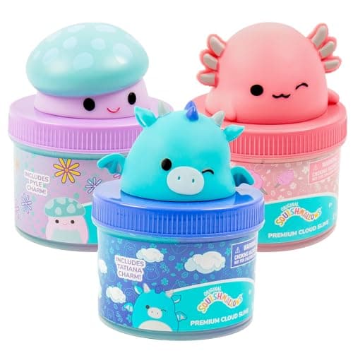 Original Squishmallows Premium Cloud Slime, 3-Pack, 9 Add Ins, 8 oz. Fluffy Slimes, for Kids, Bulk, Great 6 Year Old Toys & Party Favors, Super Soft Sludge Toy