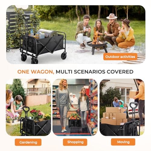 Collapsible Wagon 220 lbs, Heavy Duty Wagon Carts Foldable, Portable Wagons for Groceries, Beach Cart with All-Terrain Wheels & Drink Holders, Utility Wagon for Shopping, Sports, Camping, Black - Image 8