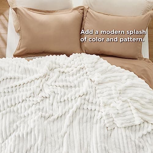 Bedsure GentleSoft Blankets Queen Size for Bed - Cozy Soft Blankets for Women, Cute Large Bedding Fleece Throws for Girls, Off White, 90x90 Inches - Image 5