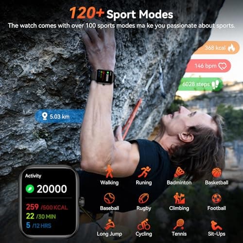 Smart Watch with Alexa Built-in, 1.83" HD Touchscreen Fitness Tracker, Bluetooth Notifications/Calls, IP68 Waterproof, 120+ Sport Modes, 24/7 Heart Rate & Sleep Monitor for iPhone Android iOS (Black) - Image 3