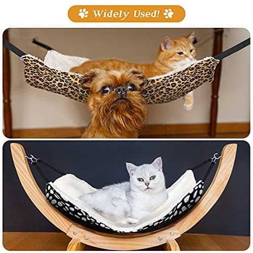 2 Pieces Reversible Cat Hanging Hammock Soft Breathable Pet Cage Hammock with Adjustable Straps and Metal Hooks Double Sided Hanging Bed for Small Dogs Rabbits(Leopard and Dot,M) - Image 4