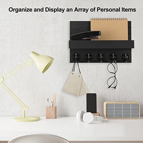 Lwenki Key Holder for Wall, Decorative Key and Mail Holder with Shelf Has Large Hooks for Bags, Coats, Umbrella – Paulownia Wood Key Hanger with Mounting Hardware (9.8”W x 6.7”H x 4.2”D) - Image 5