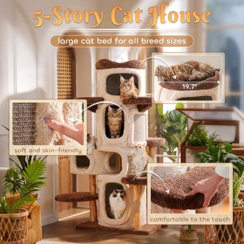 70'' Luxury Heavy Duty Cat Tree for Indoor Cats Adults,Treehouse Theme Large Cat Tower for Home Decoration,Multi-Level Modern Maine Coon Condo with 3*Wood Scratching Post,Perch,Huge House for Multicat - Image 3