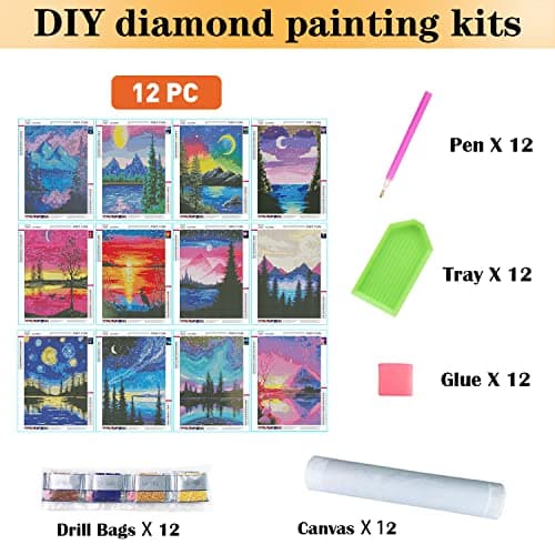 TINY FUN 12 Pack Diamond Painting Kits for Adults 5D Diamond Art Kit Paint by Number for Beginners, DIY Paint with Round Full Drill Diamonds Paintings Gem Art for Home Wall Decor Gift (12X16 Inch - Image 3
