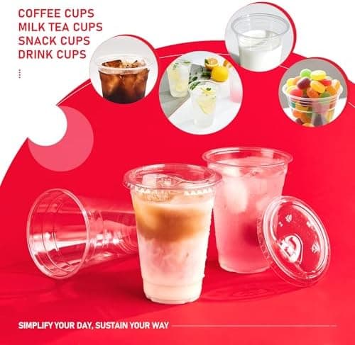 Amazon.com: VPACKDUO Plastic Cups with Lids 16 oz 100 pack, Clear Disposable Iced Coffee Cups with Strawless Sip Lids, Drink Cup for Cold Drinks, Iced Coffee : Health & Household - Image 6