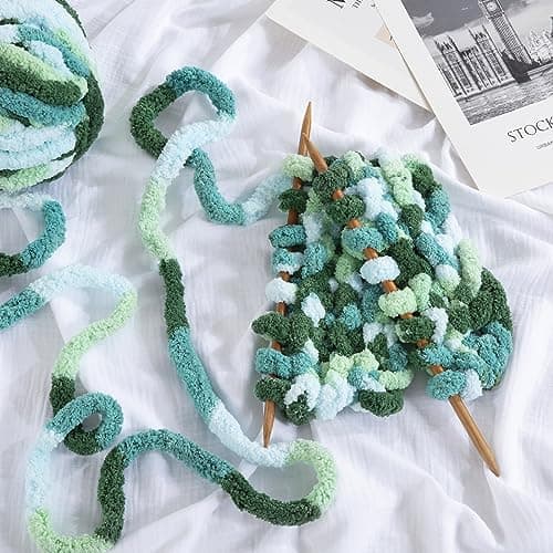 HOMBYS 8 Pack Giant Chunky Yarn for Crocheting,Super Bulky Large Soft Fluffy Yarn,Tie Dye Plush Fuzzy Yarn,Mixed Color Thick Chenille Yarn for Hand Knitting/Arm Knitting (Mint, Teal, Green) - Image 7