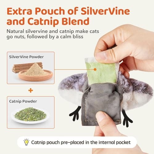 Potaroma Cat Toys Flapping Bird (No Flying), Lifelike Sandpiper Chirp Tweet, Rechargeable Touch Activated Kitten Toy Interactive Cat Exercise Toys for All Breeds Cat Kicker Catnip Toys 4.0" - Image 7