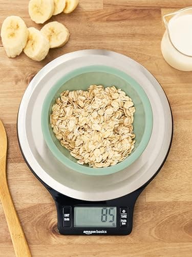 Amazon Basics Digital Kitchen Scale with LCD Display, Batteries Included, Weighs up to 11 pounds, Black and Stainless Steel - Image 3