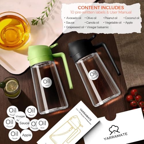 YRRAMATE 16oz/470ml Glass Olive Oil Sprayer for Cooking with Stickers, 2 in 1 Oil Dispenser for Kitchen Gadgets, Food Grade Premium Spray Bottle with Portion Control for Salad, Frying, BBQ (Black) - Image 2
