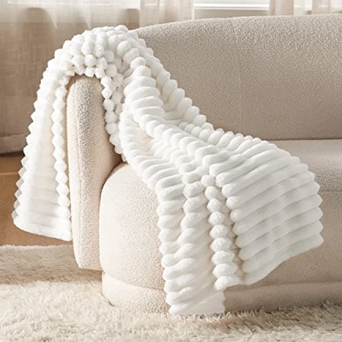 Bedsure GentleSoft White Throw Blanket for Couch - Cozy Blanket for Women, Cute Fleece Throws for Girls Sofa Couch Cover, Birthday Gifts for Women, Room Fall Halloween Decor, Off White, 50x60 Inches - Image 5