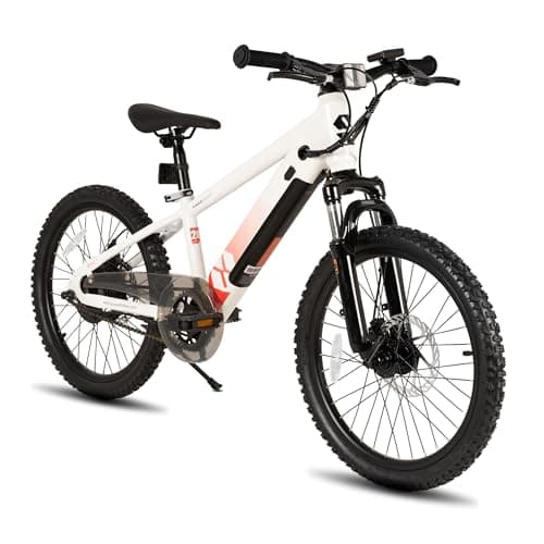 JOYSTAR 20 Inch Electric Bike for Kids Teens 7+ with 250W Brushless Motor, 15 Miles 15MPH Electric Mountain Bicycle with Removable Battery, Safe Mini Ebikes with Dual Disc Brakes, White