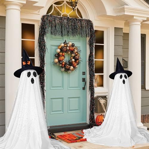 2Packs Halloween Decorations Outdoor,Halloweens Party Decoration Indoor,Spooky Ghost with Remote Control String Lights,Halloween-Ghost Lights for Porches Yards Gardens Lawn - Image 6