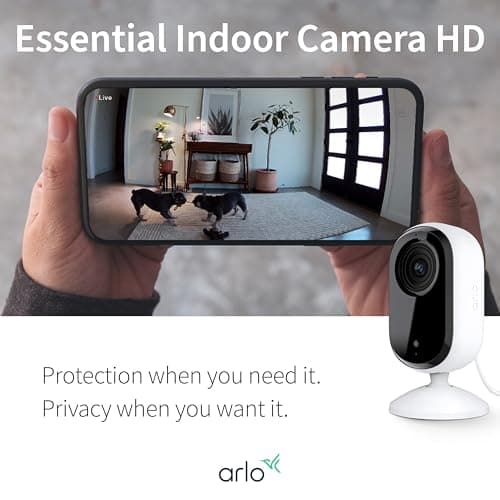 Arlo Essential Security Camera HD | Indoor Only | 2nd Gen | Pet Camera & Baby Monitor | Wired, Automated Privacy Shield, 2-Way Audio, Night Vision, Live Stream, Motion Alerts,Notifications|White 1 Cam - Image 7