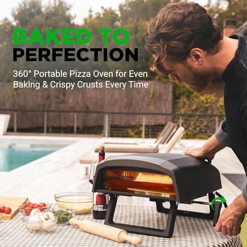 Nutrichef Outdoor Pizza Oven - Manual 360° Rotating Pizza Stone - Adjustable Heat - Includes Pizza Peel, Pizza Cutter, Stone, Cover, & Hose - Cook 12" Pizza in 60 Seconds - Long Handle - Image 2
