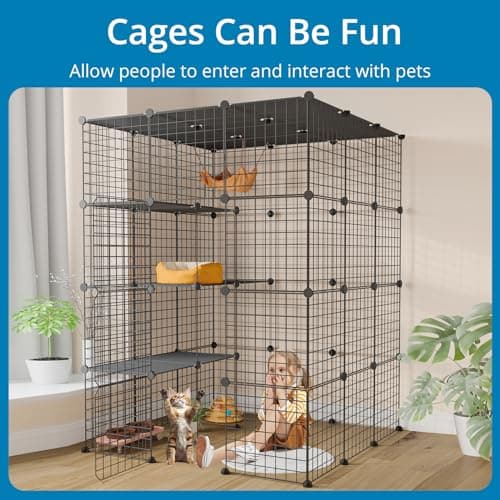 Eiiel Large Cat Cage, Enclosures Indoor with Balcony, DIY Playpen Detachable Metal Wire Kennels Crate 3x3x4 Large Exercise Place Ideal for 1-3 Cats - Image 4