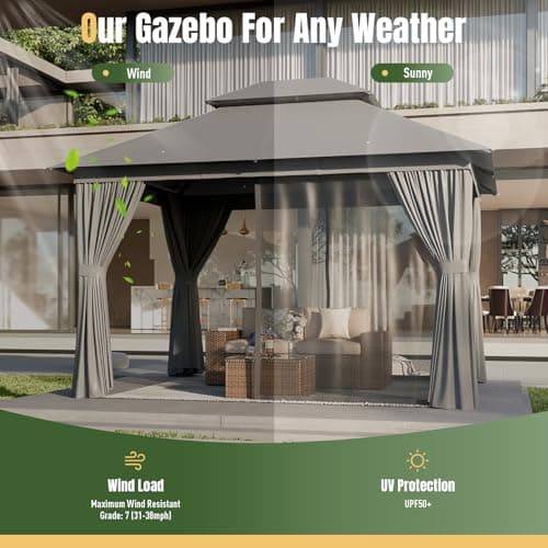 AOXUN Outdoor Gazebo for Patio 10x12, Metal Frame Canopy with Double Roofs, Heavy Duty Party Tent and Shelter with Mosquito Netting and Privacy Screen for Backyard, Lawn, Garden, Deck - Image 6