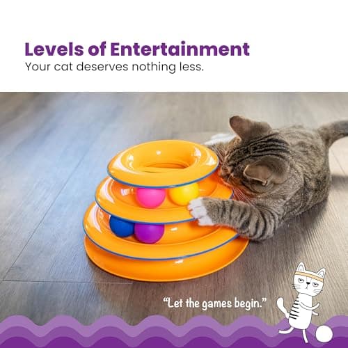 Catstages Tower of Tracks 3-Level Cat Track Toy with 6 Balls, Interactive Toy for Indoor Cats, Orange - Image 2