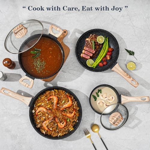 SODAY 12 Pcs Pots and Pans Set Non stick, Cookware Sets Black Granite Induction Cookware, Non-toxic Healthy Nonstick Kitchen Cooking Set with Frying Pans Set, Saucepans (PFAS/PFOA/PFOS Free) - Image 8