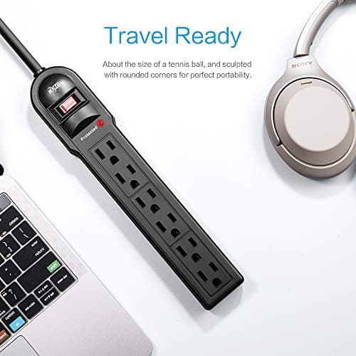 KMC 6-Outlet Surge Protector Power Strip 2-Pack, 600 Joule, Overload Protection, 2-Foot Cord - Image 3