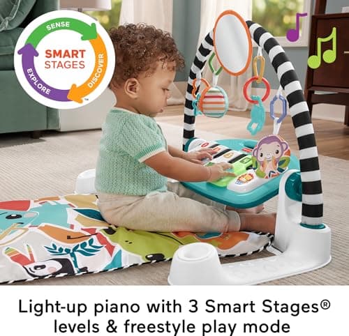 Fisher-Price Baby Playmat Glow and Grow Kick & Play Piano Gym, Blue Musical Learning Toy with Developmental Activities for Newborns 0+ Months - Image 4