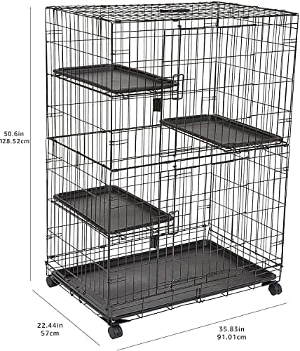 Amazon Basics Large 3-Tier Cat Durable,Pliable Cage Playpen Box Crate Kennel - 35.8"L x 22.4"W x 50.6"H, Black - Image 4