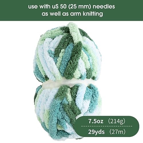 HOMBYS 8 Pack Giant Chunky Yarn for Crocheting,Super Bulky Large Soft Fluffy Yarn,Tie Dye Plush Fuzzy Yarn,Mixed Color Thick Chenille Yarn for Hand Knitting/Arm Knitting (Mint, Teal, Green) - Image 2