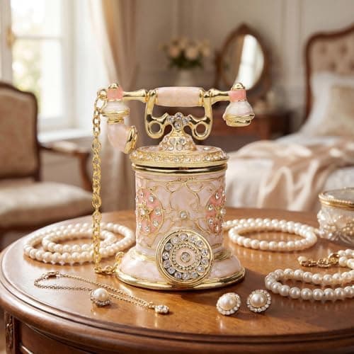 Amazon.com: Furuida Vintage Telephone Trinket Box Hinged Enamel Hand Painted Jewelry Box Decorative Telephone Ornaments Gift for Home Decor (Pink) : Home & Kitchen - Image 6