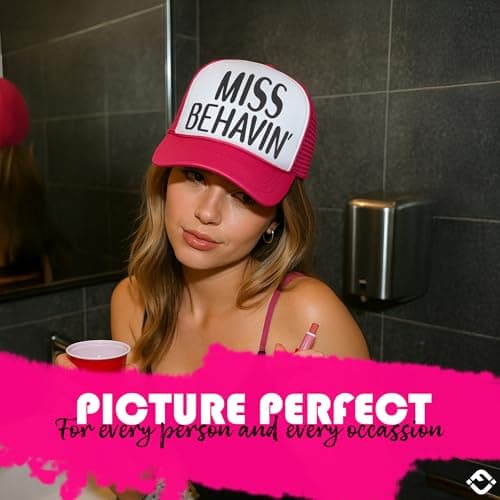 Funky Junque Bachelorette Party Trucker Hat for Women, Girls Trip 2024 Spring Break Hats Mesh Snapback Cap - Miss Behavin' - Hot Pink/White - Image 2