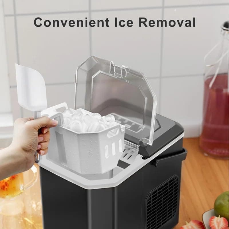 Ice Maker Countertop, Portable Ice Machine with Carry Handle, Self-Cleaning Ice Makers with Basket and Scoop, 9 Cubes in 6 Mins, 26 lbs per Day, Ideal for Home, Kitchen, Camping, RV, Black Black 26lbs - Image 4