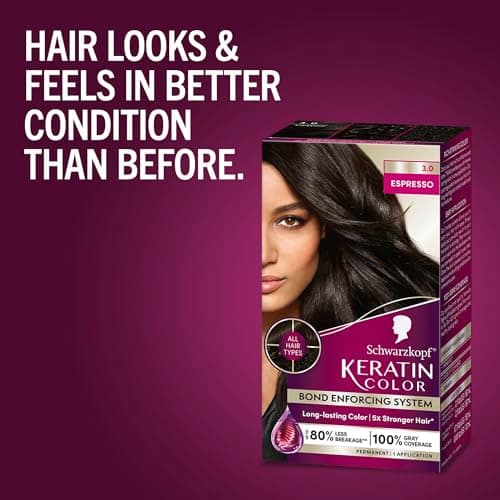 Schwarzkopf Keratin Color Permanent Hair Color, 3.0 Espresso, 1 Application - Professionally Inspired Permanent Hair Dye, for up to 80% Less Breakage vs Untreated Hair and up to 100% Gray Coverage - Image 7