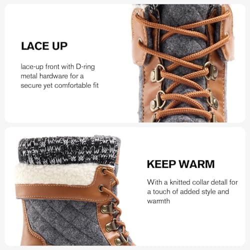 ALEADER Womens Winter Snow Boots Duck Waterproof Boots Insulated Warm Brown Cold Weather Grey 6 M US Women - Image 4