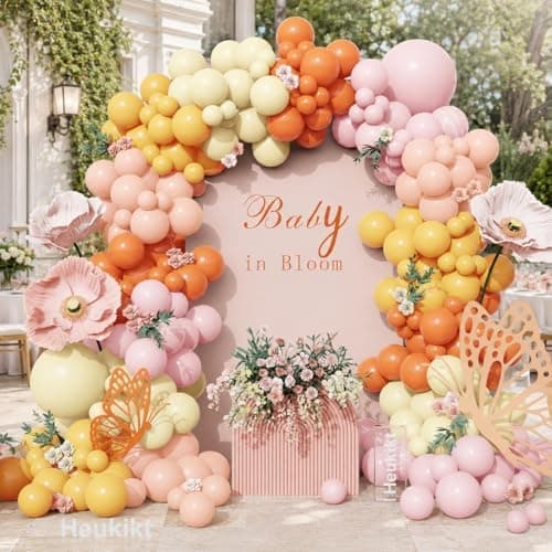 Amazon.com: 160Pcs Pink Yellow Orange Balloon Garland Arch Kit, Pastel Pink and Yellow Latex Balloons for Baby In Bloom Birthday Bee Bear Lemon Theme Groovy Thanksgiving Harvest Party Decorations : Home & Kitchen - Image 2