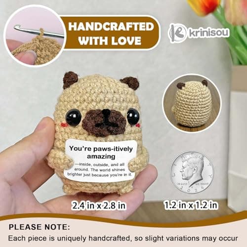 Krinisou Pug Gifts for Pug Lovers, Positive Animals Dog Puppy Crochet, Mini Cute Pug Decor, Easter Basket Stuffers Encouragement Inspirational Gifts for Women - Image 2